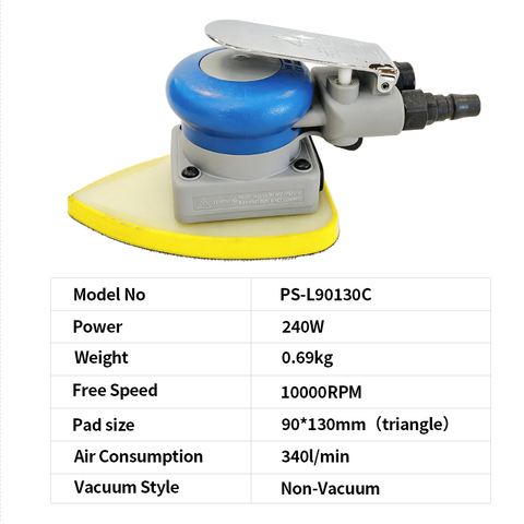 PANDAS 90*130mm Triângulo Lixadeira de ar sem vácuo, ferramenta portátil de baixa vibração para reparo de pintura corporal automática, polimento de móveis de madeira