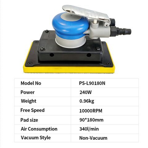 PANDAS 90x180mm Lixadeira orbital pneumática sem vácuo Máquina de lixar a ar retangular Gancho e almofada de laço Ferramenta de lixamento manual para pintura corporal automática Polimento de móveis de madeira