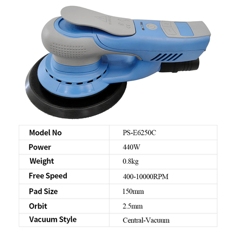 Pandas 6 polegadas 400-10000rpm 2.5mm orbital grau industrial velocidade variável sem escova elétrica lixadeira pista aleatória