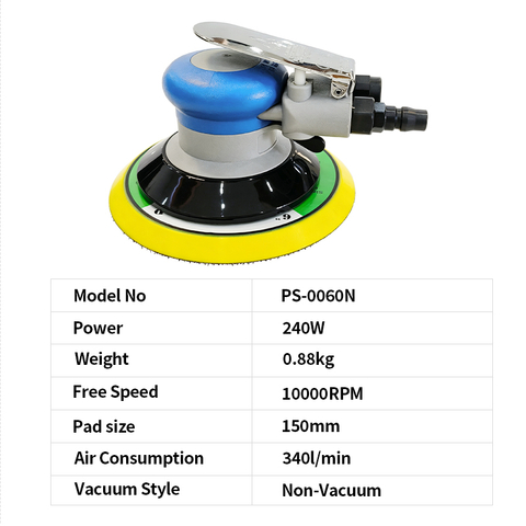 Máquina de polimento pneumática sem vácuo de 6 polegadas pandas, máquina de polimento de carro, ferramenta pneumática de rebarbação de metal