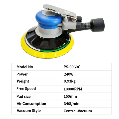 Máquina de polimento pneumática industrial PANDAS Máquina de lixa tipo vácuo central de 6 polegadas, moedor a seco, máquina de encerar e polir carro, moedor de ar