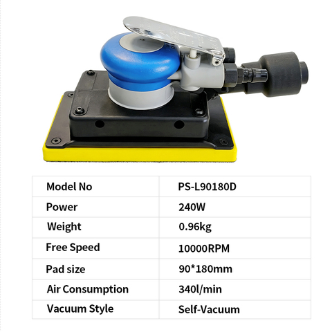 Lixadeira pneumática de autovácuo PANDAS 90 × 180 mm Lixadeira pneumática orbital quadrada Máquina de lixar de nível industrial para carrocerias de automóveis, móveis para carpintaria, polimento e lixamento de massa